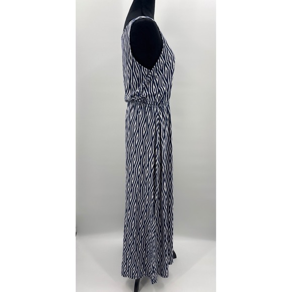 Gap Outlet Womens Medium Blue White Geometric Diamond Print V-Neck Maxi Dress - Picture 2 of 7